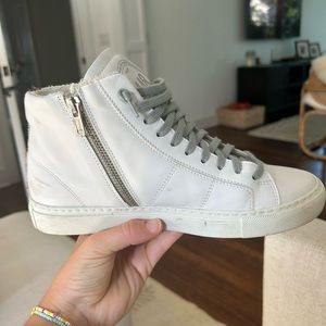 Women’s high top white leather sneakers with zipper
